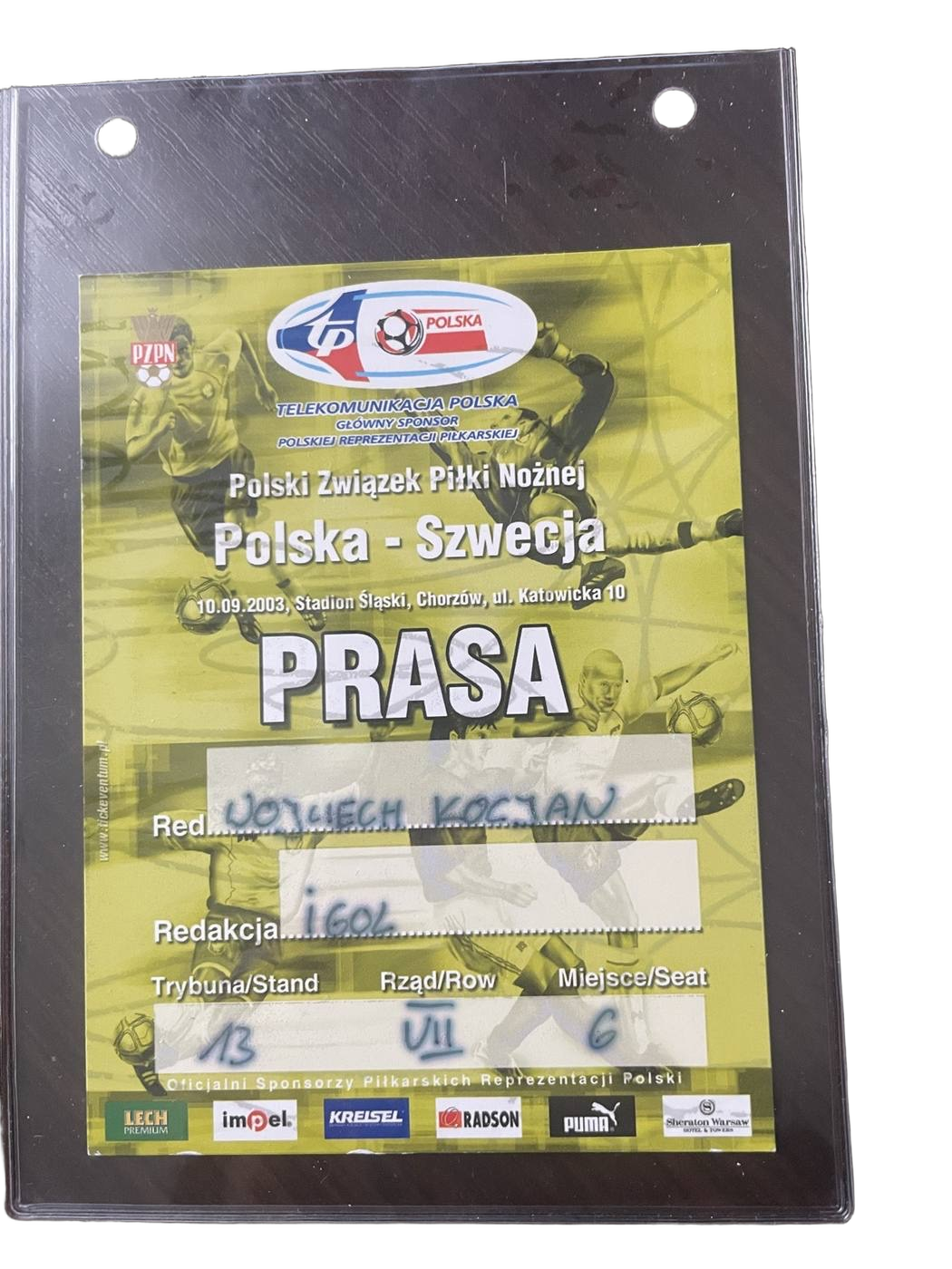 Karta prasowa iGola na mecz Polska – Szwecja z 10 września 2003