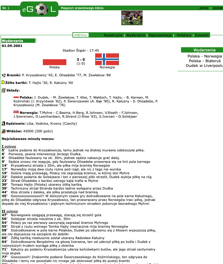 Relacja z meczu Polska – Norwegia w pierwszym numerze eGola