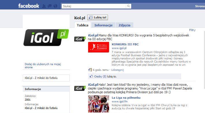 Tablica iGol.pl na Facebooku