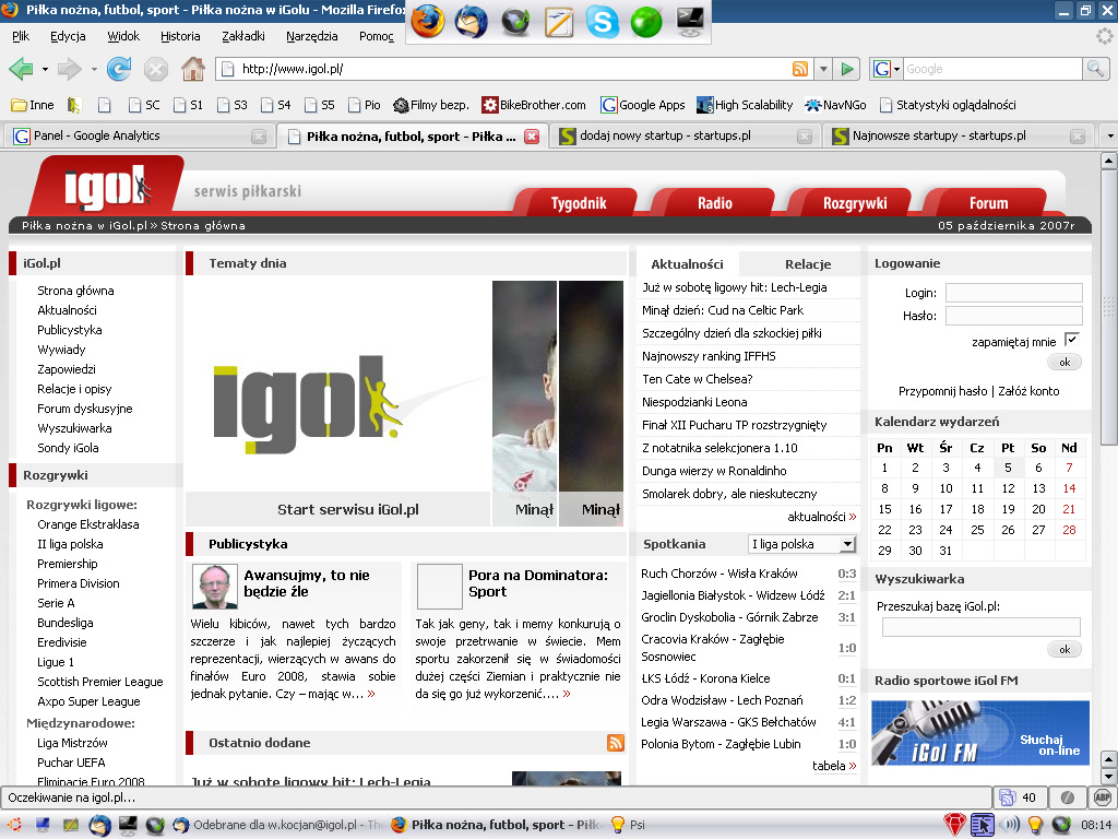 Strona główna igol.pl w dniu startu wortalu, 5 października 2007, w przeglądarce Firefox na Windows XP