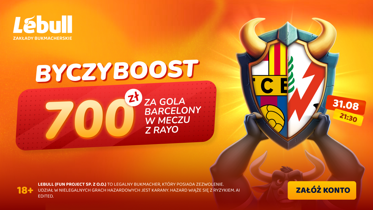 Banner promocji Lebull ByczyBOOST za gola Barcelony w meczu z Rayo Vallecano