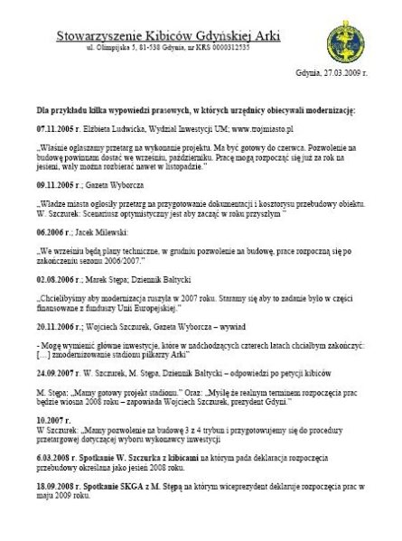 Kibice Arki domagają się budowy nowego obiektu